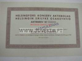 Helsingfors Konserv Ab Helsingin Säilyke Oy, Helsinki 1930, 5 000 mk -osakekirja