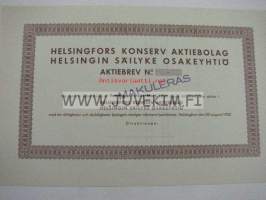 Helsingfors Konserv Ab Helsingin Säilyke Oy, Helsinki 1930, 5 000 mk -osakekirja