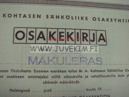 M. A. Kohtasen Sähköliike Oy, Helsinki, 1 000 mk -osakekirja