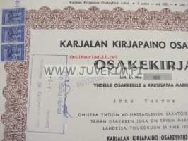 Karjalan Kirjapaino Osakeyhtiö, Lahti 1953, 2 000 mk, Arno Tuurna -osakekirja nr 886
