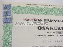 Karjalan Kirjapaino Osakeyhtiö, Lahti 1953, 2 000 mk, Olga Linnamo -osakekirja nr 835