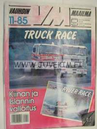 Vauhdin maailma 1985 nr 11 -mm. Truck Racing, Ralli-SM San Remo, Formula 1 Brands Hatch, Spa ja Monza, AS-PM sarja, Honda Odyssey 250, Kiinan ralli, EM-Rallicross,