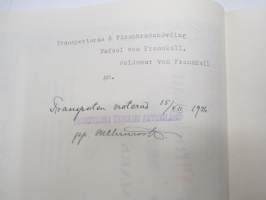 Frenckellska Tryckeri Aktiebolaget, Helsingfors 1920, 1000 fmk stamaktier nris 2077-2086, Verkl. Statsrådet Woldemar von Frenckell -osakekirja / share certificate
