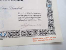 Frenckellska Tryckeri Aktiebolaget, Helsingfors 1920, Stamaktie nr 14, 100 Fmk, Rafael von Frenckell -osakekirja / share certificate