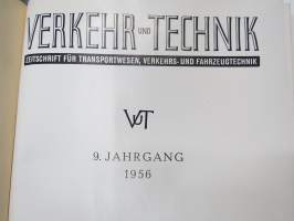 Verkehr und Technik 1956 -vuosikerta / annual volume, saksalainen liikenteen ja tekniikan ammattilehti, raskaankaluston, bussien ja junien ym. mainoksia