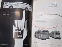 Verkehr und Technik 1956 -vuosikerta / annual volume, saksalainen liikenteen ja tekniikan ammattilehti, raskaankaluston, bussien ja junien ym. mainoksia