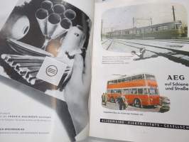 Verkehr und Technik 1956 -vuosikerta / annual volume, saksalainen liikenteen ja tekniikan ammattilehti, raskaankaluston, bussien ja junien ym. mainoksia