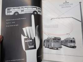 Verkehr und Technik 1956 -vuosikerta / annual volume, saksalainen liikenteen ja tekniikan ammattilehti, raskaankaluston, bussien ja junien ym. mainoksia