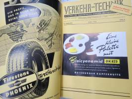 Verkehr und Technik 1956 -vuosikerta / annual volume, saksalainen liikenteen ja tekniikan ammattilehti, raskaankaluston, bussien ja junien ym. mainoksia