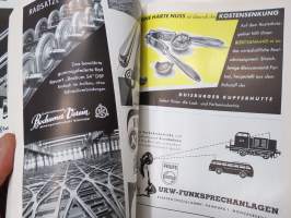 Verkehr und Technik 1956 -vuosikerta / annual volume, saksalainen liikenteen ja tekniikan ammattilehti, raskaankaluston, bussien ja junien ym. mainoksia