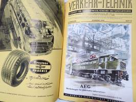 Verkehr und Technik 1956 -vuosikerta / annual volume, saksalainen liikenteen ja tekniikan ammattilehti, raskaankaluston, bussien ja junien ym. mainoksia