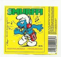 Smurffi Päärynälimonaadi -  juomaetiketti