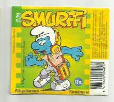 Smurffi Päärynälimonaadi -  juomaetiketti