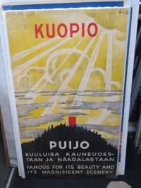 Kuopio Puijo kuuluisa kauneudestaan ja näköalastaan - Famous for its beauty and its magnificent scenery -matkailujuliste 1930-luvulta / juliste / poster