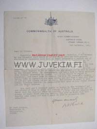 Commonwealth of Australia...Fred Palmros (Rauma) 1921 -asiakirja