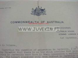 Commonwealth of Australia...Fred Palmros (Rauma) 1921 -asiakirja