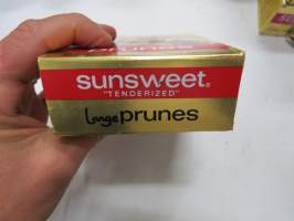 Sunsweet Large California Prunes -avaamaton tuotepakkaus arviolta 1970-luvun alusta, hinta ollut 2,86 mk