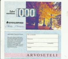 Arvoseteli 1000 markkaa  tilapäinen maksuväline  arvonta 1993