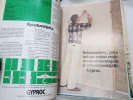 Omakotirakentajan esitekansio noin vuodelta 1980, koko kansiollinen erilaisia rakentamiseen liittyviä esitteitä