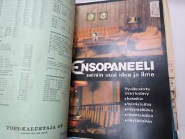 Omakotirakentajan esitekansio noin vuodelta 1980, koko kansiollinen erilaisia rakentamiseen liittyviä esitteitä