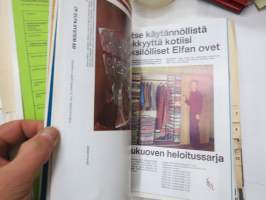 Omakotirakentajan esitekansio noin vuodelta 1980, koko kansiollinen erilaisia rakentamiseen liittyviä esitteitä