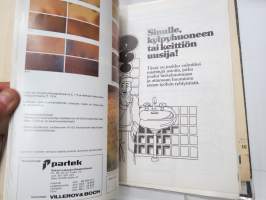 Omakotirakentajan esitekansio noin vuodelta 1980, koko kansiollinen erilaisia rakentamiseen liittyviä esitteitä
