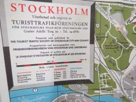 TV-Experten - kaikkialla kaupungilla - Tukholman opas / kartta, kodinkoneliikkeen opas / kartta Suomesta tuleville turisteille 1950-luvulta