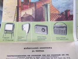 TV-Experten - kaikkialla kaupungilla - Tukholman opas / kartta, kodinkoneliikkeen opas / kartta Suomesta tuleville turisteille 1950-luvulta