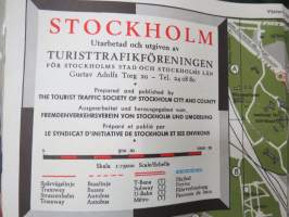 TV-Experten - kaikkialla kaupungilla - Tukholman opas / kartta, kodinkoneliikkeen opas / kartta Suomesta tuleville turisteille 1950-luvulta