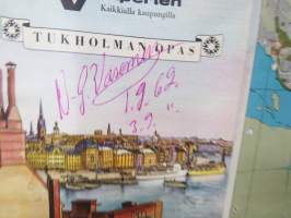 TV-Experten - kaikkialla kaupungilla - Tukholman opas / kartta, kodinkoneliikkeen opas / kartta Suomesta tuleville turisteille 1950-luvulta
