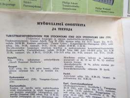 TV-Experten - kaikkialla kaupungilla - Tukholman opas / kartta, kodinkoneliikkeen opas / kartta Suomesta tuleville turisteille 1950-luvulta