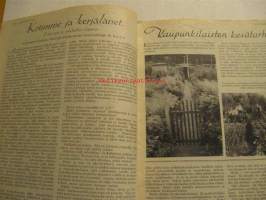 Kotiliesi 1933 nr 19 Lokakuu. Kansikuva Rudolf Koivu. Hatanpään siirtolapuutarha-alueesta koko aukeaman kuvasarja vuodelta 1933. Runsaasti mainoksia, muotia ja