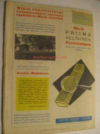 Kotiliesi 1933 nr 19 Lokakuu. Kansikuva Rudolf Koivu. Hatanpään siirtolapuutarha-alueesta koko aukeaman kuvasarja vuodelta 1933. Runsaasti mainoksia, muotia ja