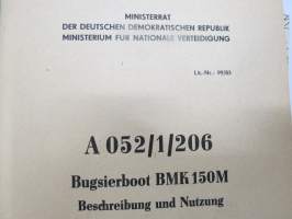 A 052/1/206 Bugsierboot BMK 150M Beschreibung und Nutzung -itäsaksalainen pioneerijoukkojen moottoriveneen / hinaajan tekniset ominaisuudet ja käyttöohjeet