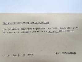A 052/1/206 Bugsierboot BMK 150M Beschreibung und Nutzung -itäsaksalainen pioneerijoukkojen moottoriveneen / hinaajan tekniset ominaisuudet ja käyttöohjeet