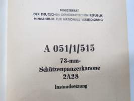 A 051/1/515 - 73 mm Schützenpanzerkanone 2A28 Instandsetzung -itäsaksalainen panssarivaunutykin teknisiä ominaisuuksia - käyttöohje
