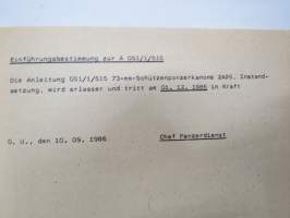 A 051/1/515 - 73 mm Schützenpanzerkanone 2A28 Instandsetzung -itäsaksalainen panssarivaunutykin teknisiä ominaisuuksia - käyttöohje