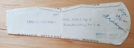 Kallion Apteekki, 1960, resepti signatuuri