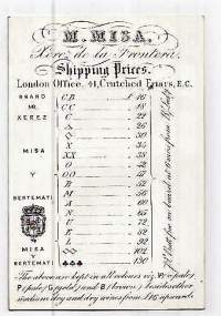 Manuel Misa Sherries  hinnasto yrityskortti käyntikortti  1900-luvun alku