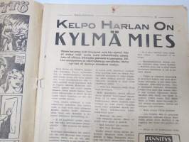 Jännityslukemisto 1942 nr 2, keskiaukeamalla &quot;Iskevä Salama - Flash Gordon&quot;, etulehdellä &quot;Pantterityttö&quot;, takasivulla Matti ja Reima -sarjakuvat, Marton Taiga, ym.