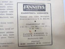 Jännityslukemisto 1942 nr 2, keskiaukeamalla &quot;Iskevä Salama - Flash Gordon&quot;, etulehdellä &quot;Pantterityttö&quot;, takasivulla Matti ja Reima -sarjakuvat, Marton Taiga, ym.