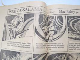 Jännityslukemisto 1942 nr 2, keskiaukeamalla &quot;Iskevä Salama - Flash Gordon&quot;, etulehdellä &quot;Pantterityttö&quot;, takasivulla Matti ja Reima -sarjakuvat, Marton Taiga, ym.