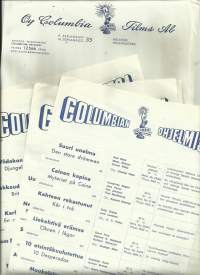 Columbia Films Oy tuotantoa luettelo tietoineen n 20 sivua  1950 - 1960