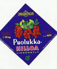 Puolukkahilloa   -  tuote-etiketti 16x16 cm