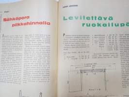 Taitaja 1962 nr 1 - &quot;Zero&quot;, Akustiikka levyjen kiinnitys, Kumimoottorilennokki &quot;TI&quot; Mikojan E-66, Moottorikelkan pienoismalli, vauvan kantokassi, Kenkien