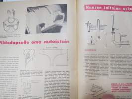 Taitaja 1962 nr 1 - &quot;Zero&quot;, Akustiikka levyjen kiinnitys, Kumimoottorilennokki &quot;TI&quot; Mikojan E-66, Moottorikelkan pienoismalli, vauvan kantokassi, Kenkien