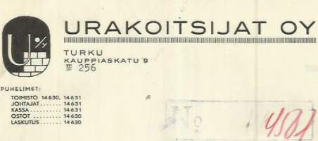 Urakoitsijat Oy, Turku 1948 - firmalomake