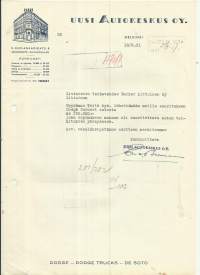 Uusi Autokeskus Oy Helsinki 1951 - firmalomake