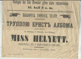 Teatern i Wiborg / Ernst Ahlboms Teatersällskap / Miss Helyett  1896  - juliste  60x30 cm