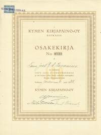 Kymen Kirjapaino Oy, Kotka 1928  - osakekirja merkitty